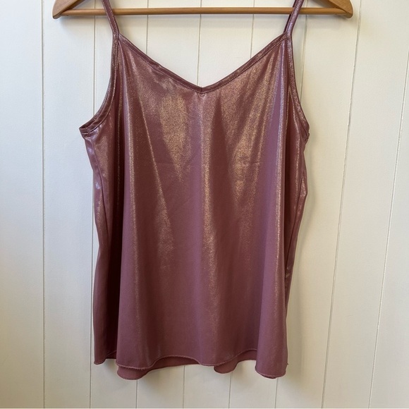 Up All Night Shiny Pink Tank Top with Spaghetti Straps, Size Small. - Picture 2 of 5